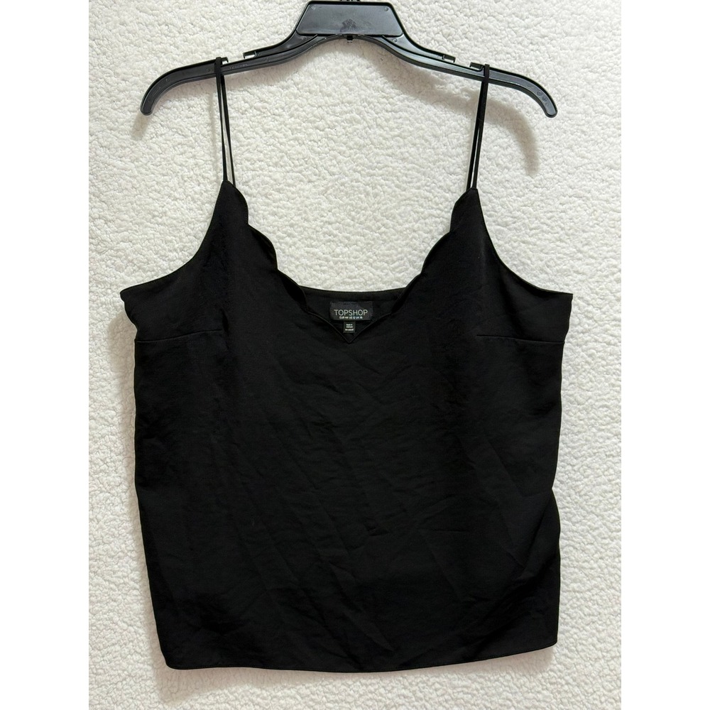 TOPSHOP Black Scallop Trim Spaghetti Strap Camisole Top‎ Womens Size 12